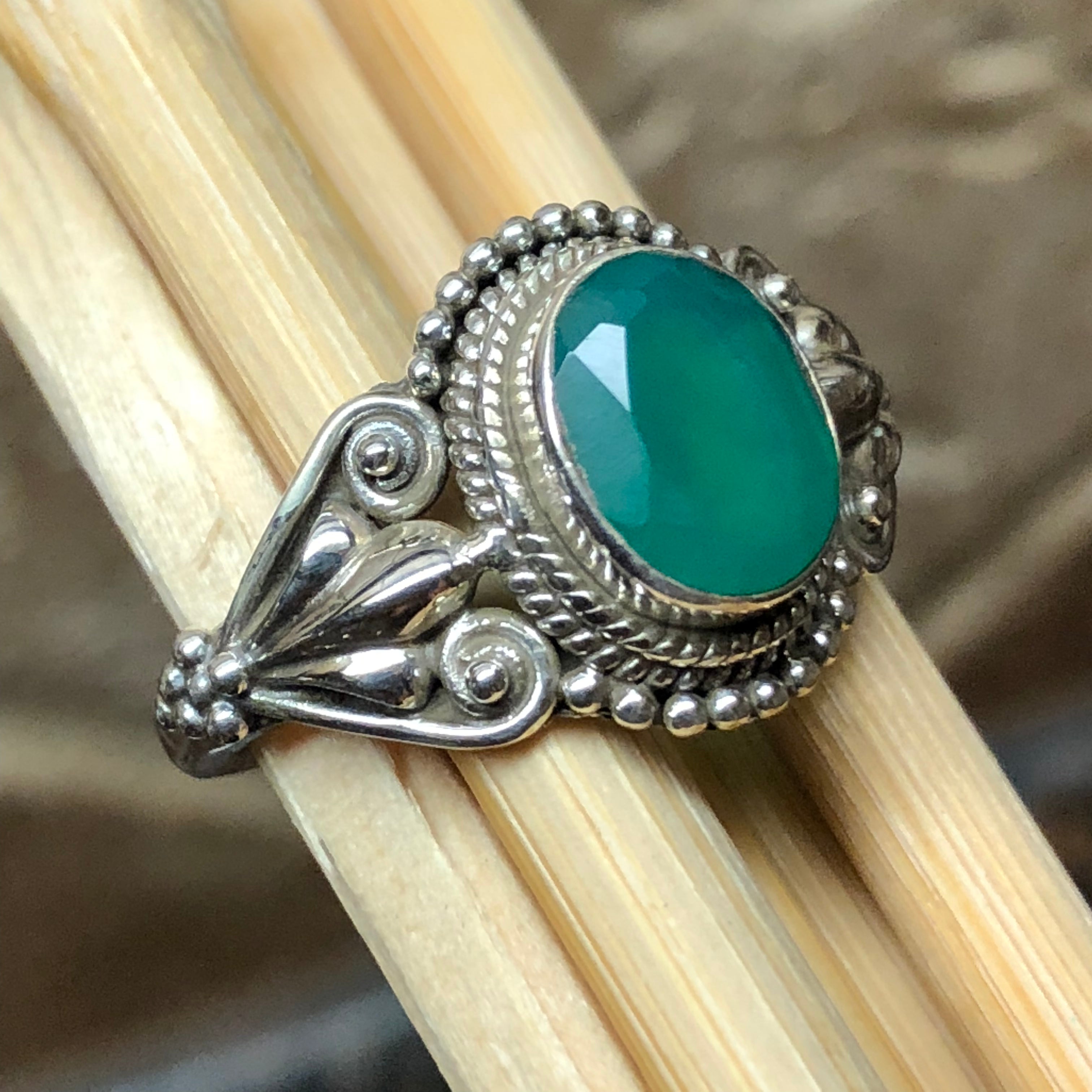 Genuine 2ct Green Onyx 925 Solid Sterling Silver Engagement Ring Size 6, 7, 8, 9 - Natural Rocks by Kala