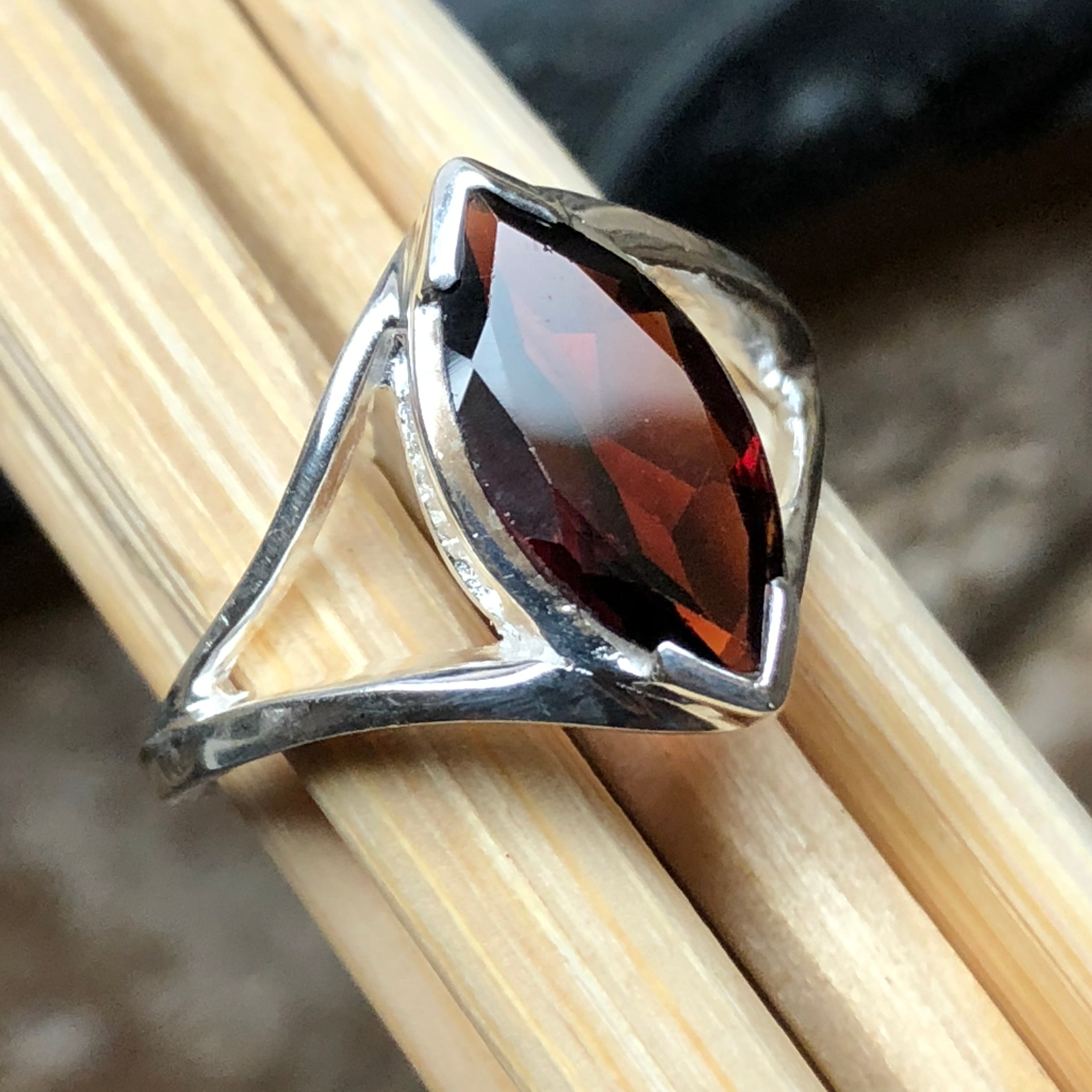 Natural 2ct Pyrope Garnet 925 Solid Sterling Silver Ring Size 6, 7, 8, 9 - Natural Rocks by Kala