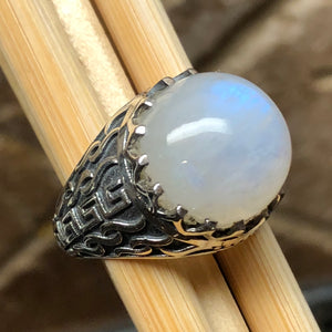 Natural Rainbow Moonstone 925 Sterling Silver Solitaire Men's Ring Size 7, 8, 9, 10, 11, 12, 13 - Natural Rocks by Kala