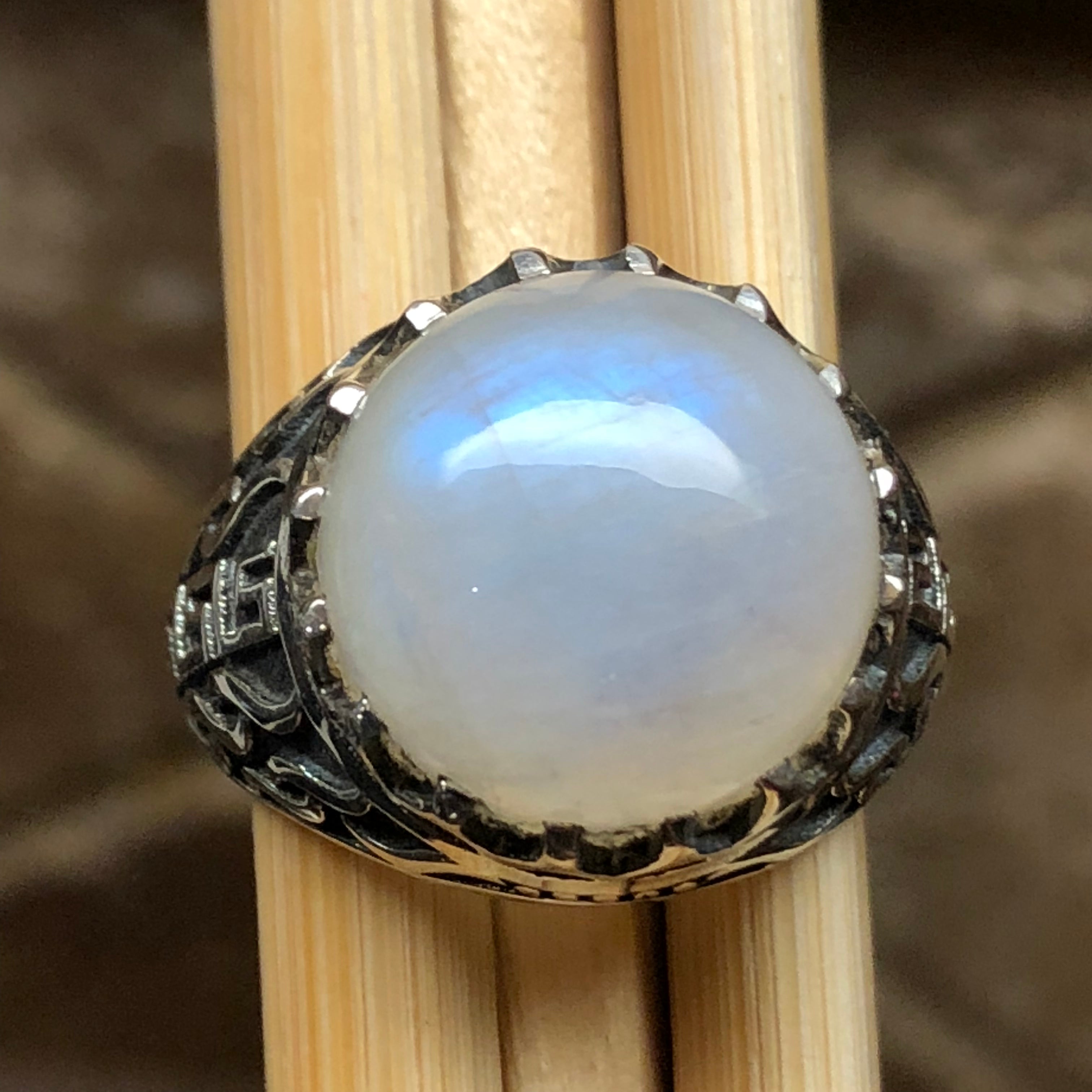 Natural Rainbow Moonstone 925 Sterling Silver Solitaire Men's Ring Size 8, 9, 10, 11, 12 - Natural Rocks by Kala