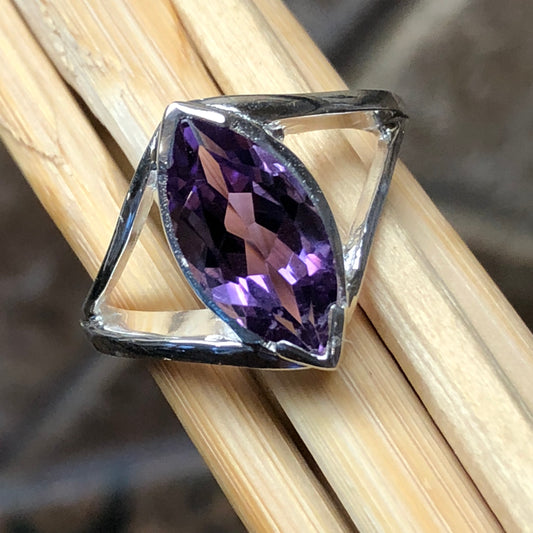 Natural 2ct Purple Amethyst 925 Solid Sterling Silver Ring Size 6, 7, 8, 9 - Natural Rocks by Kala
