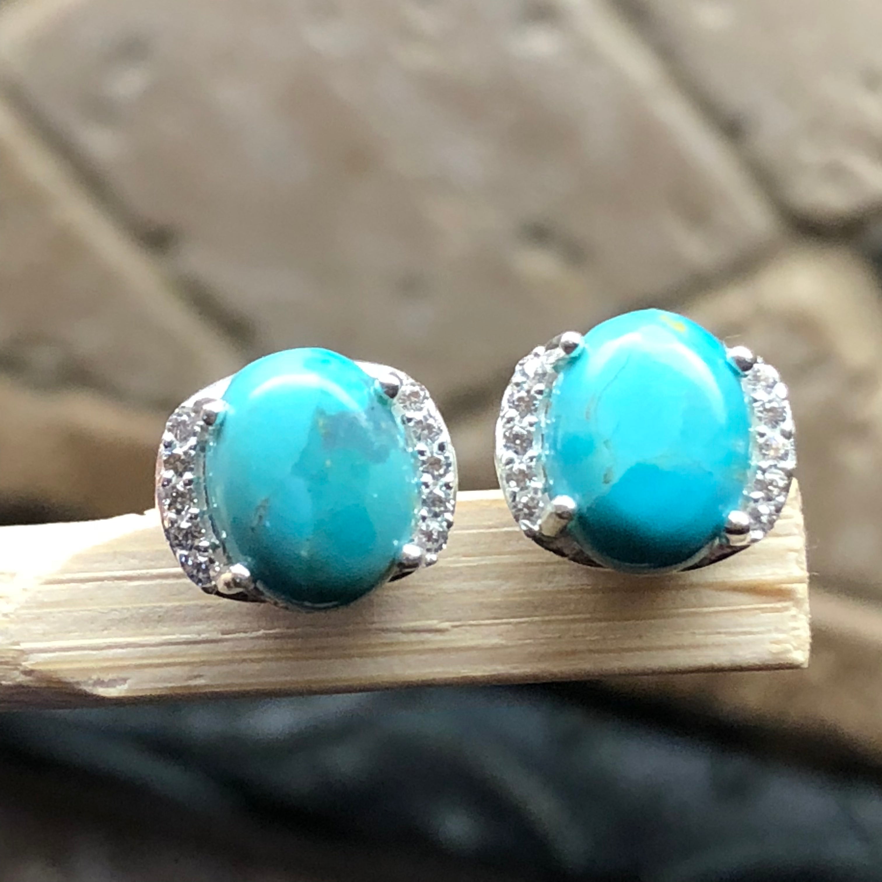 Natural Blue Mohave Turquoise 925 Solid Sterling Silver Earrings 8mm - Natural Rocks by Kala
