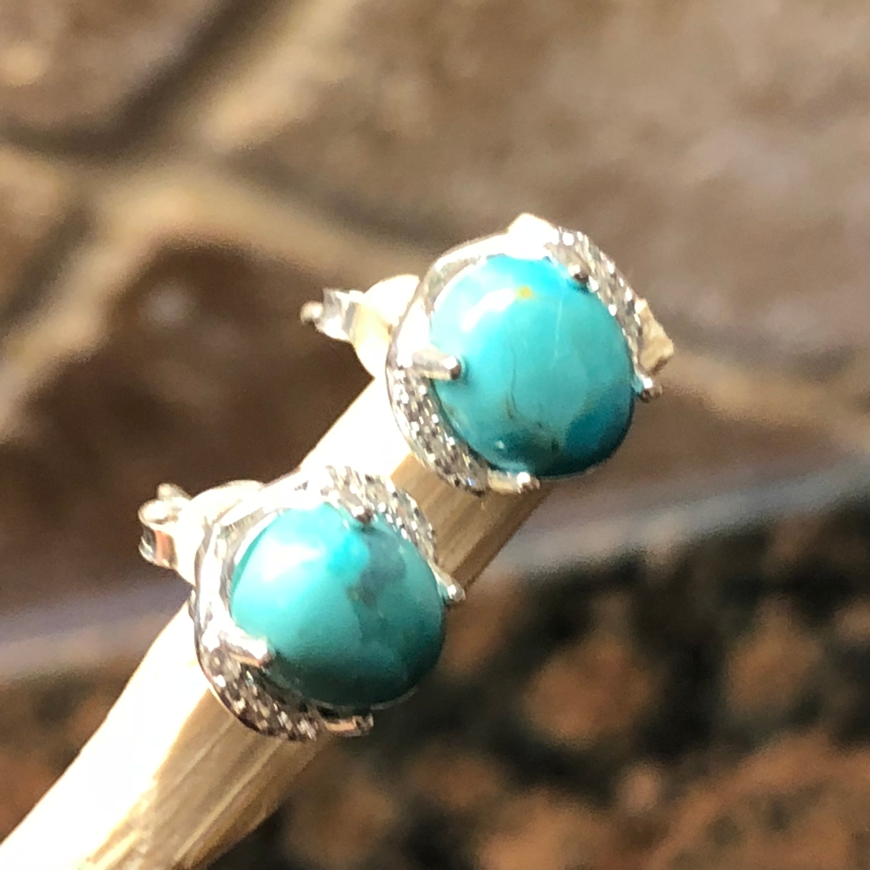Natural Blue Mohave Turquoise 925 Solid Sterling Silver Earrings 8mm - Natural Rocks by Kala