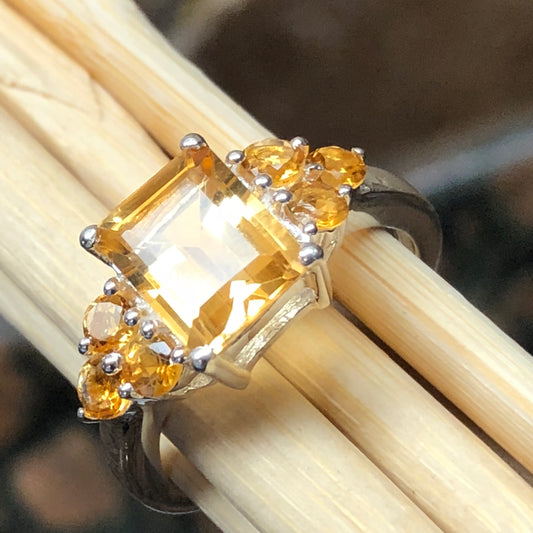 Natural 4ct Golden Citrine 925 Solid Sterling Silver Ring Size 5, 6, 7, 8, 9 - Natural Rocks by Kala