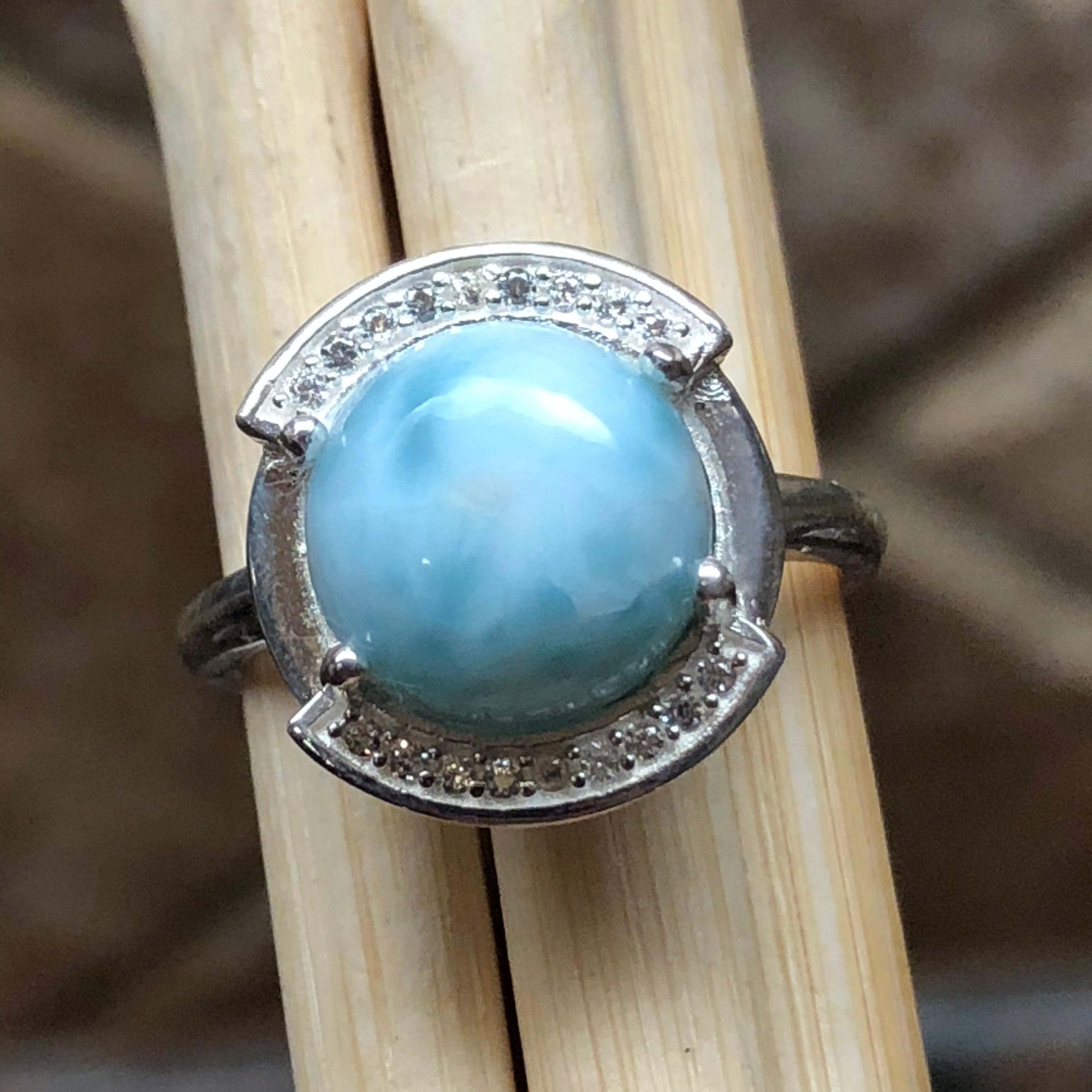 Natural Dominican Larimar 925 Solid Sterling Silver Engagement Ring Size 6, 8, 9 - Natural Rocks by Kala