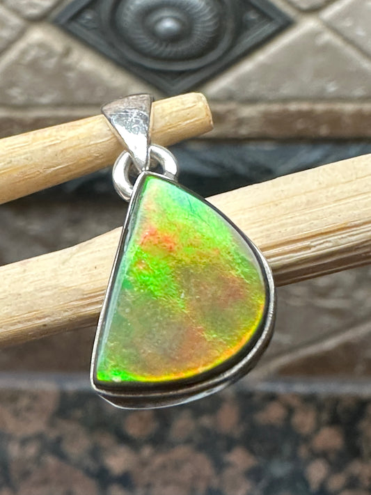 Natural Canadian Ammolite 925 Solid Sterling Silver Pendant 22mm - Natural Rocks by Kala