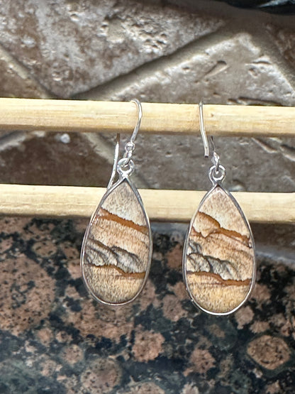 Natural Picture Jasper 925 Solid Sterling Silver American Landscape Earrings 40mm - Natural Rocks by Kala