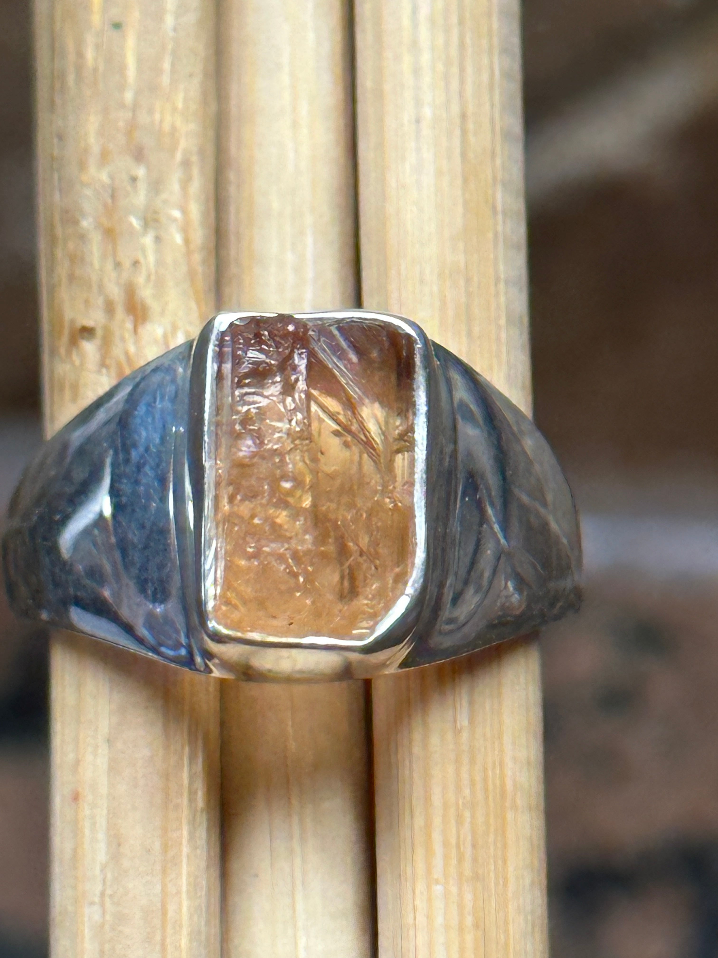 Natural Imperial topaz 925 Sterling Silver Men's Ring Size 8.25 - Natural Rocks by Kala