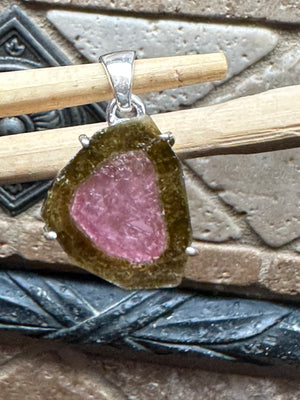 Natural Watermelon Tourmaline 925 Solid Sterling Silver Pendant 30mm