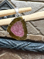 Natural Watermelon Tourmaline 925 Solid Sterling Silver Pendant 30mm
