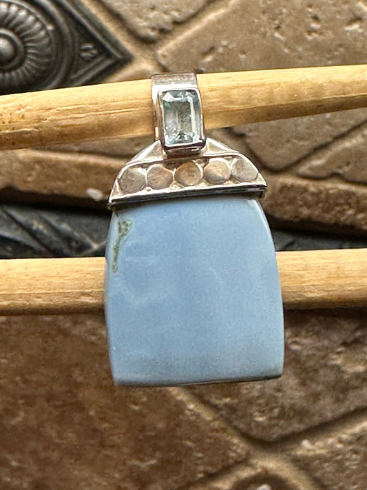 Natural Owyhee blue opal, Blue Topaz 925 Sterling Silver Unisex Pendant 50mm - Natural Rocks by Kala