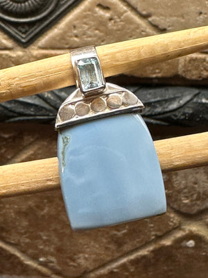 Natural Owyhee blue opal, Blue Topaz 925 Sterling Silver Unisex Pendant 50mm - Natural Rocks by Kala