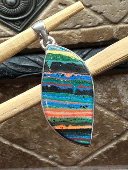 Rainbow Calsilica 925 Solid Sterling Silver Pendant 45mm - Natural Rocks by Kala