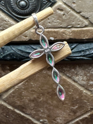 Rainbow Mystic Topaz 925 Solid Sterling Silver Cross Pendant 30mm - Natural Rocks by Kala