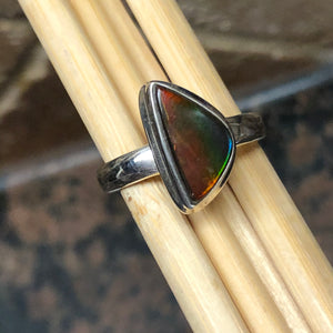Natural Canadian Ammolite 925 Solid Sterling Silver Engagement Ring Size 9 - Natural Rocks by Kala