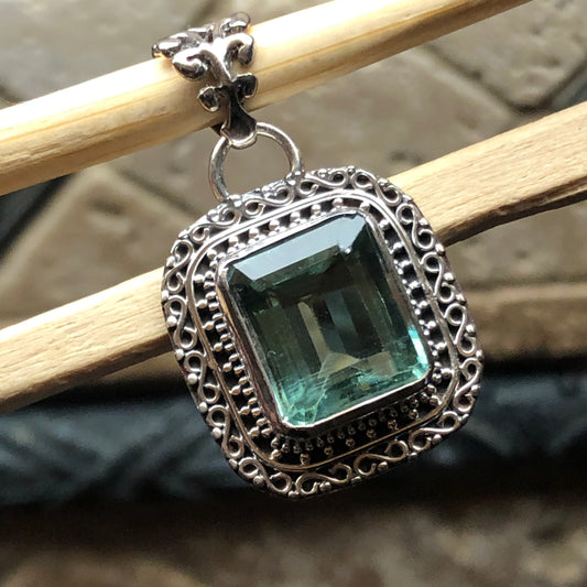 Natural 8ct Green Fluorite 925 Solid Sterling Silver Pendant 35mm - Natural Rocks by Kala