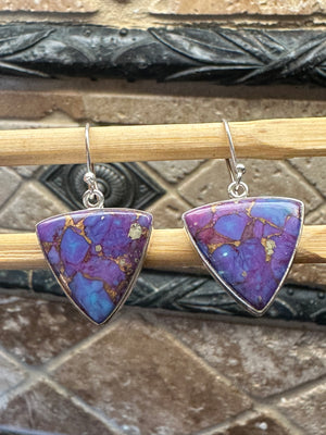 Gorgeous Purple Copper Turquoise 925 Solid Sterling Silver Earrings 25mm - Natural Rocks by Kala
