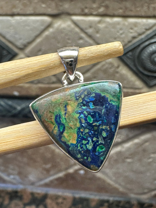 Natural Malachite in Azurite 925 Sterling Silver Pendant 25mm - Natural Rocks by Kala