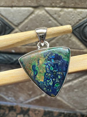 Natural Malachite in Azurite 925 Sterling Silver Pendant 25mm - Natural Rocks by Kala