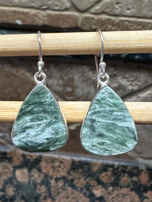 Natural Russian Seraphinite 925 Solid Sterling Silver Earrings 30mm - Natural Rocks by Kala