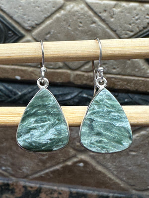 Natural Russian Seraphinite 925 Solid Sterling Silver Earrings 30mm - Natural Rocks by Kala
