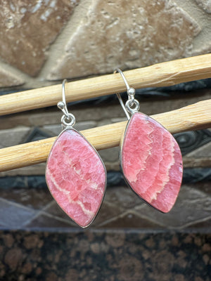 Natural Pink Rhodocrosite 925 Sterling Silver Earrings 40mm - Natural Rocks by Kala