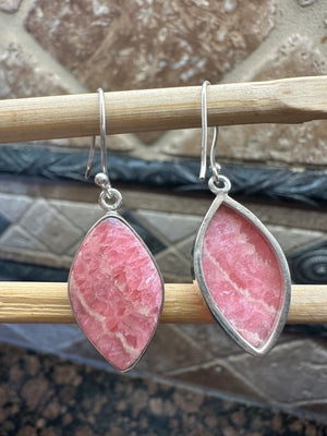 Natural Pink Rhodocrosite 925 Sterling Silver Earrings 40mm - Natural Rocks by Kala