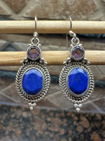 Genuine Blue Lapis Lazuli Amethyst 925 Solid Sterling Silver Earrings 30mm - Natural Rocks by Kala