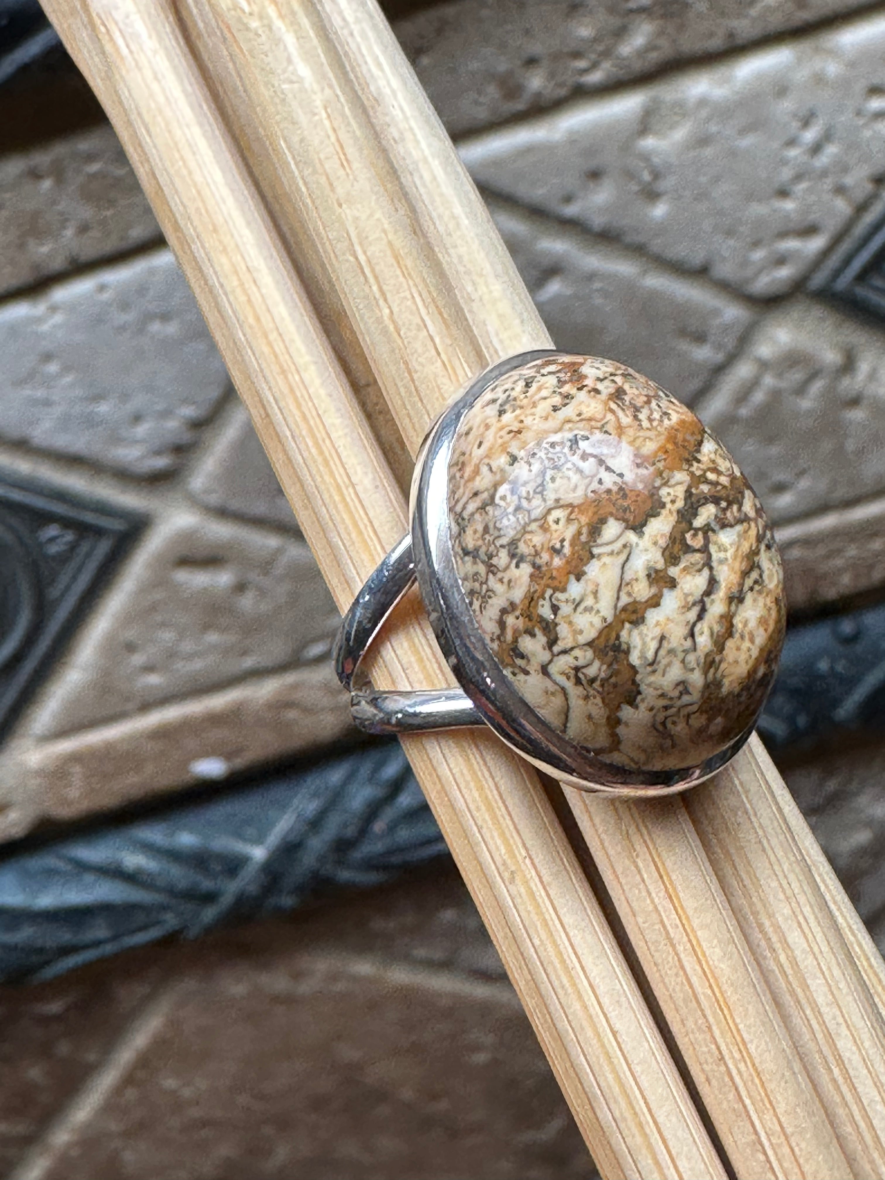 Natural Owyhee Picture Jasper 925 Solid Sterling Silver Ring Size 6 - Natural Rocks by Kala