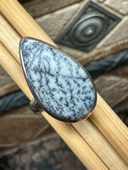 Natural Dentritic Agate 925 Solid Sterling Silver Ring Size 8 - Natural Rocks by Kala