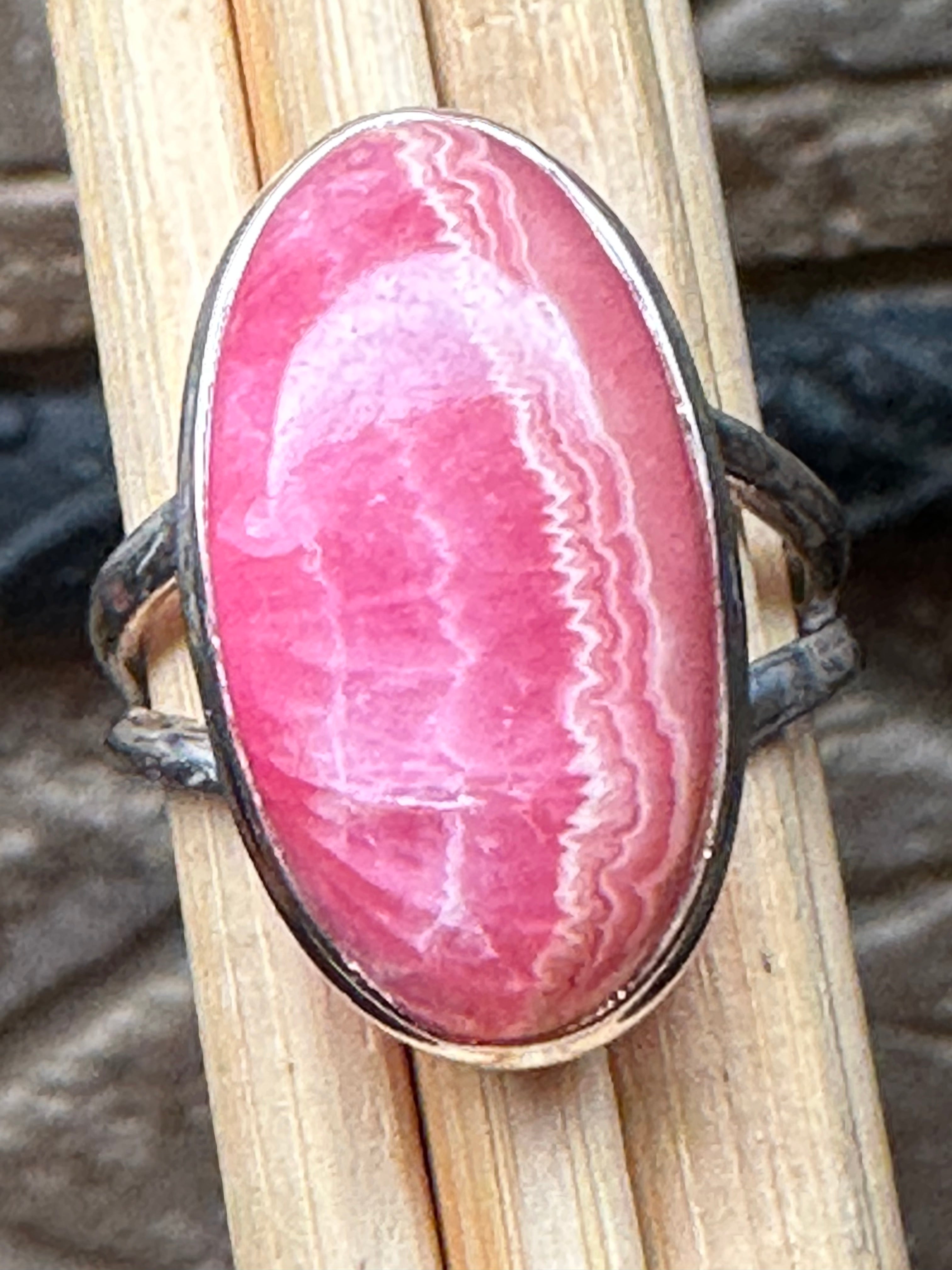 Natural Pink Rhodocrosite 925 Solid Sterling Silver Ring Size 8 - Natural Rocks by Kala