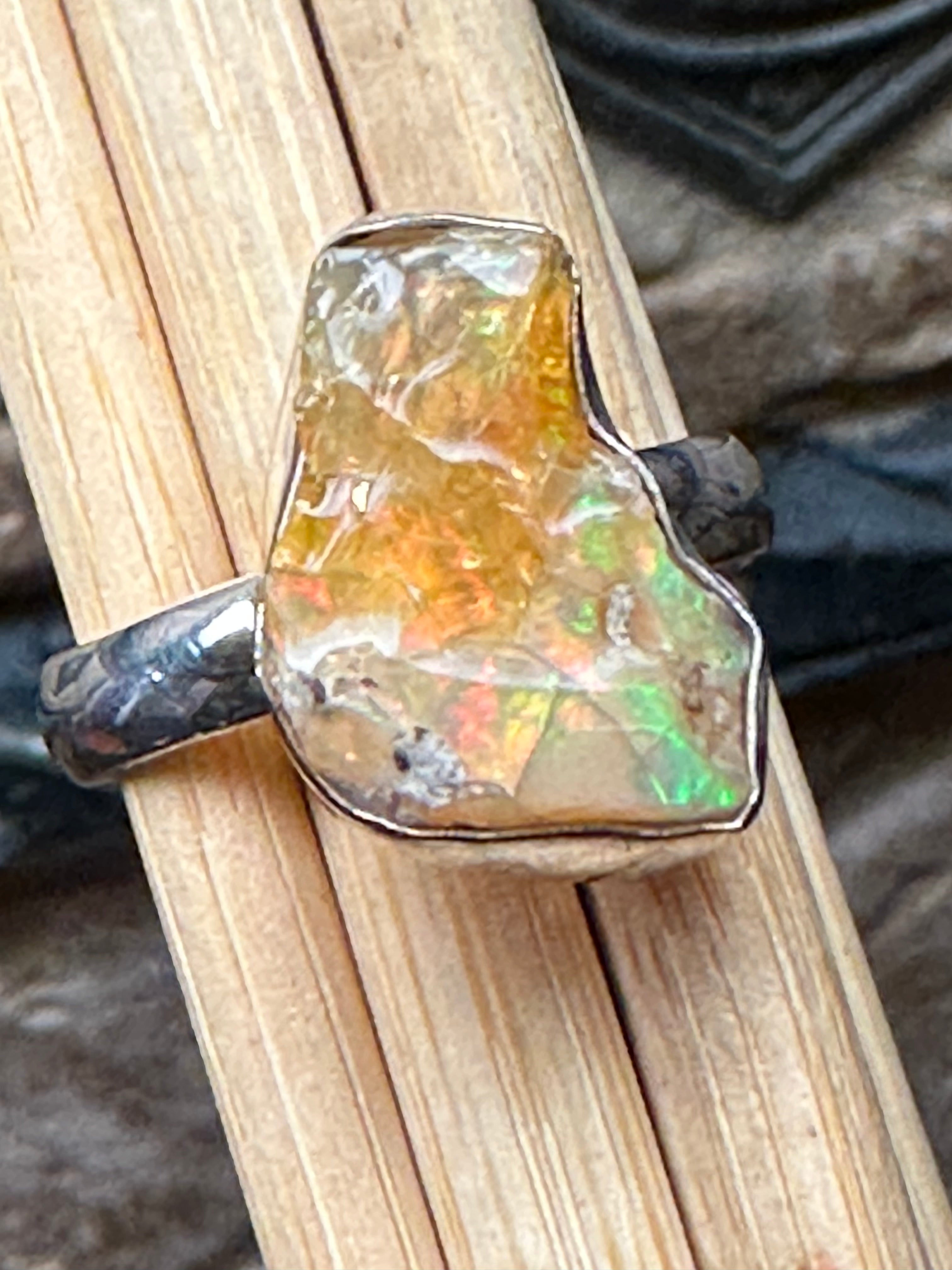 Natural Ethiopian Opal 925 Solid Sterling Silver Ring Size 8.75 - Natural Rocks by Kala