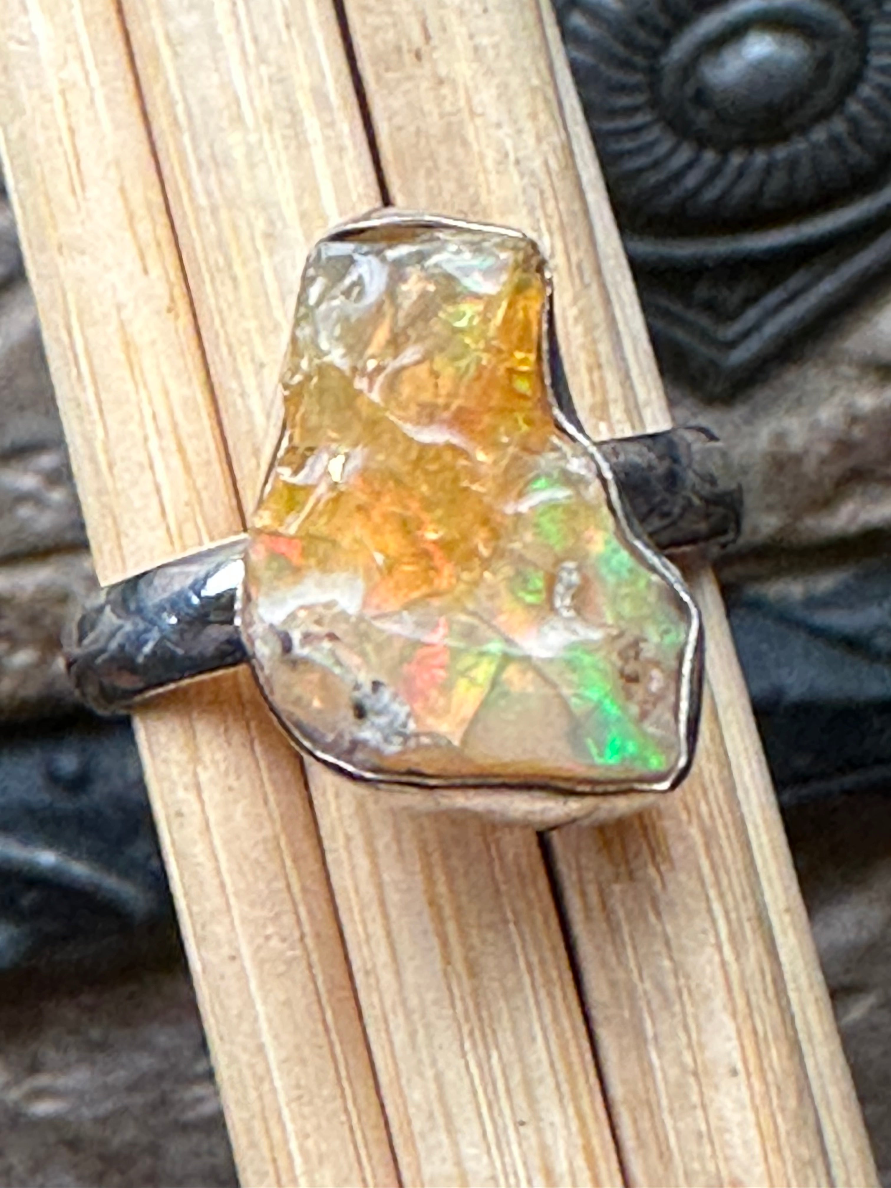 Natural Ethiopian Opal 925 Solid Sterling Silver Ring Size 8.75 - Natural Rocks by Kala