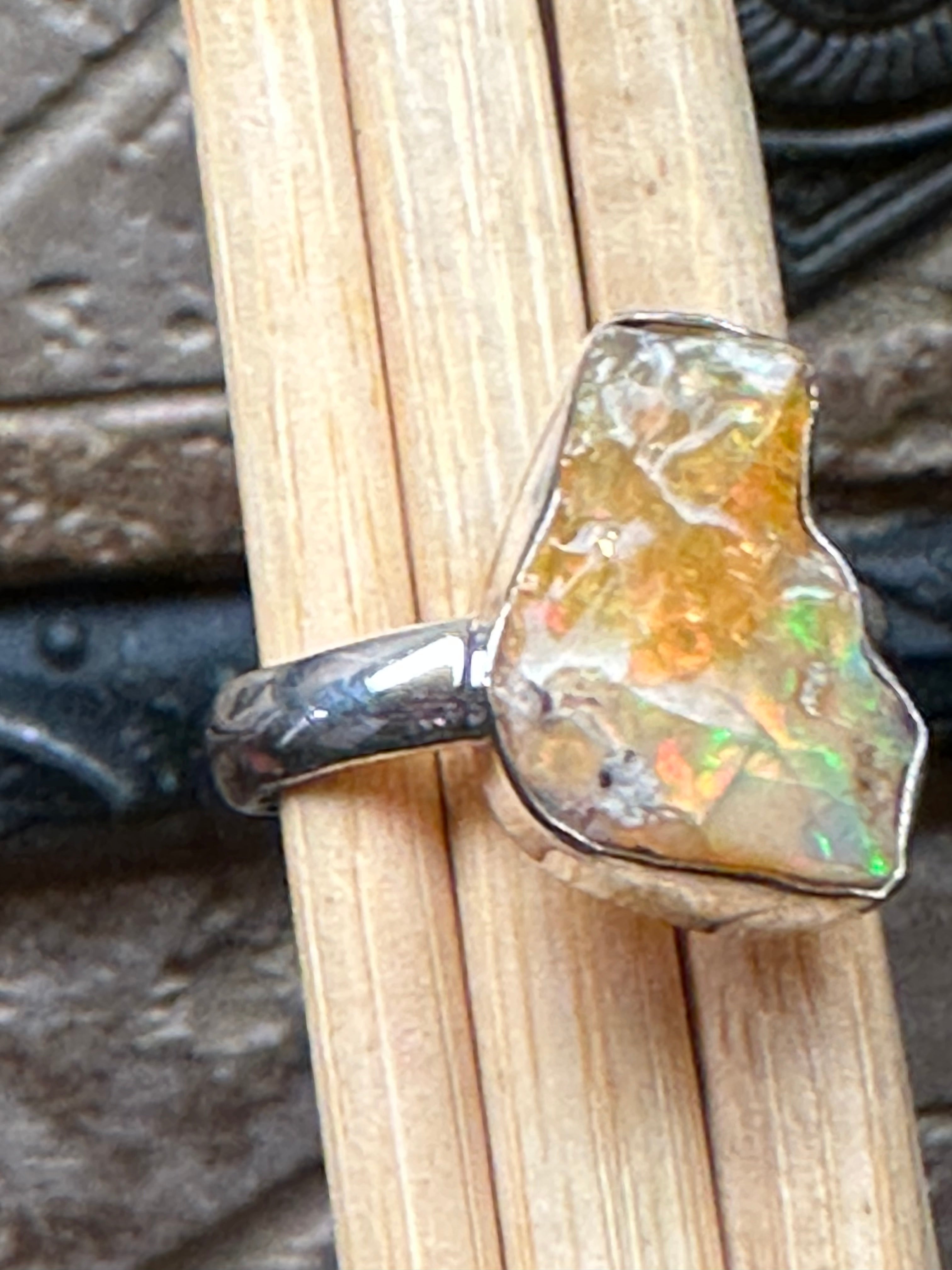 Natural Ethiopian Opal 925 Solid Sterling Silver Ring Size 8.75 - Natural Rocks by Kala