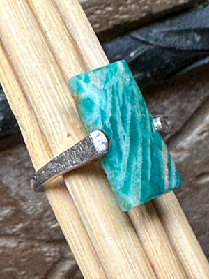 Natural Green Amazonite 925 Solid Sterling Silver Ring Size 7.5 - Natural Rocks by Kala