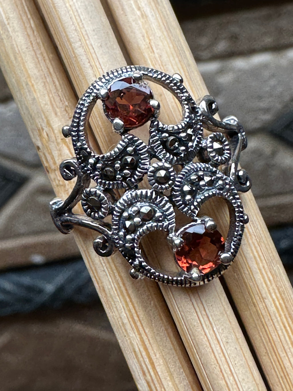 Natural Garnet 925 Soild Sterling Silver Wedding Ring Size 7 - Natural Rocks by Kala