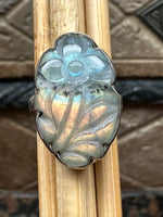 Natural Blue Labradorite 925 Solid Sterling Silver Handcarved Ring Size 5.5 - Natural Rocks by Kala