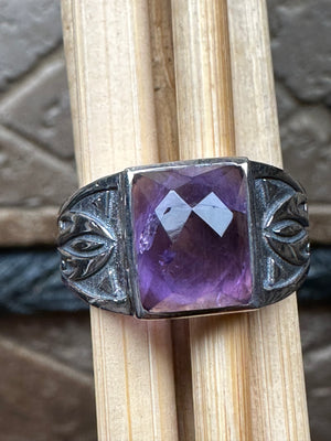 Natural 2ct Purple Amethyst 925 Solid Sterling Silver Men's Ring Size 8 - Natural Rocks by Kala