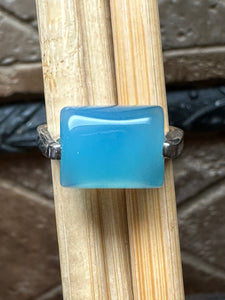 Natural Blue Chalcedony 925 Solid Sterling Silver Unisex Ring Size 7.5 - Natural Rocks by Kala