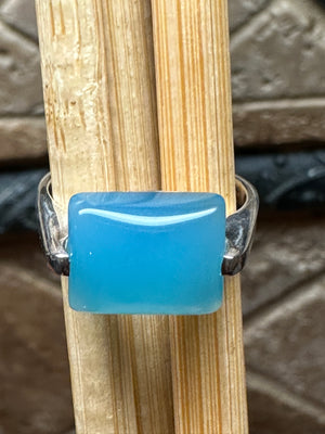 Natural Blue Chalcedony 925 Solid Sterling Silver Unisex Ring Size 7.5 - Natural Rocks by Kala