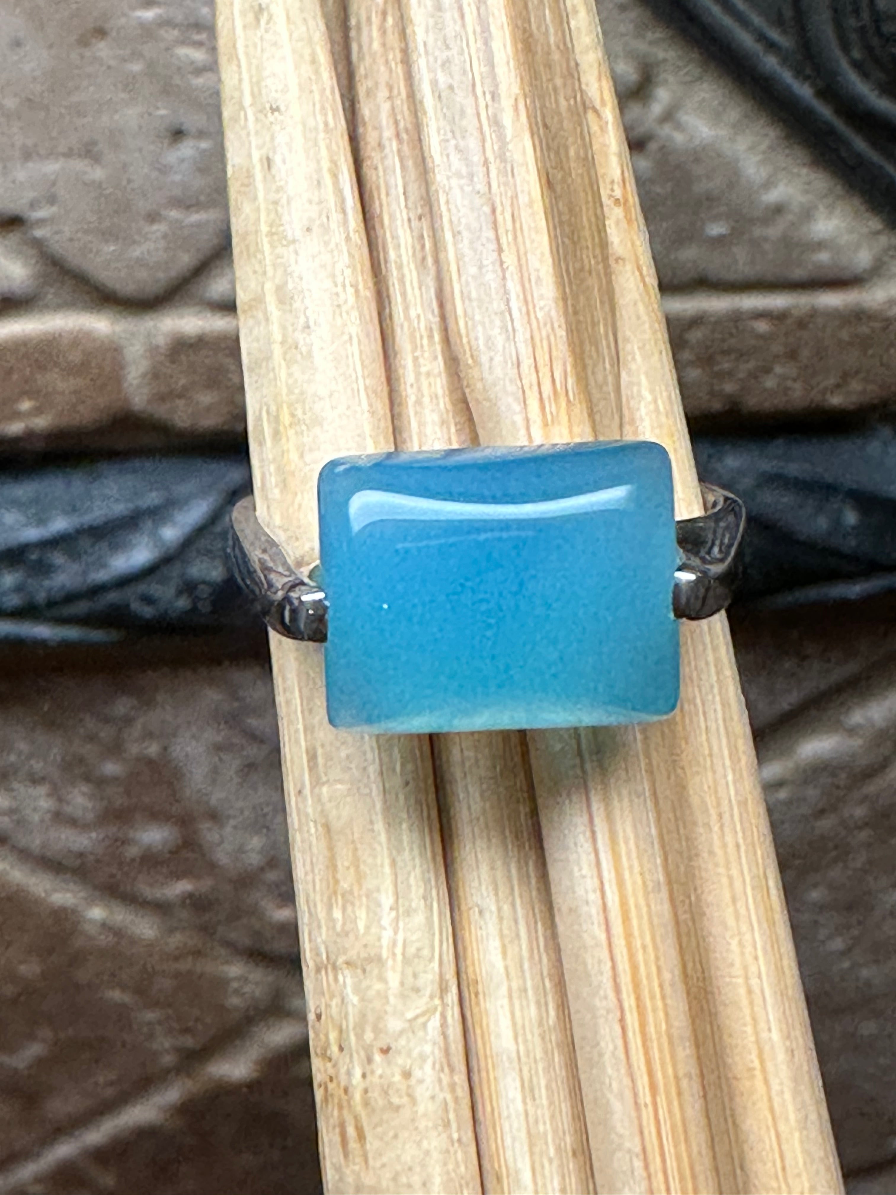 Natural Blue Chalcedony 925 Solid Sterling Silver Unisex Ring Size 7.5 - Natural Rocks by Kala