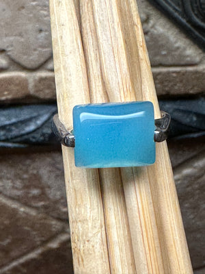 Natural Blue Chalcedony 925 Solid Sterling Silver Unisex Ring Size 7.5 - Natural Rocks by Kala
