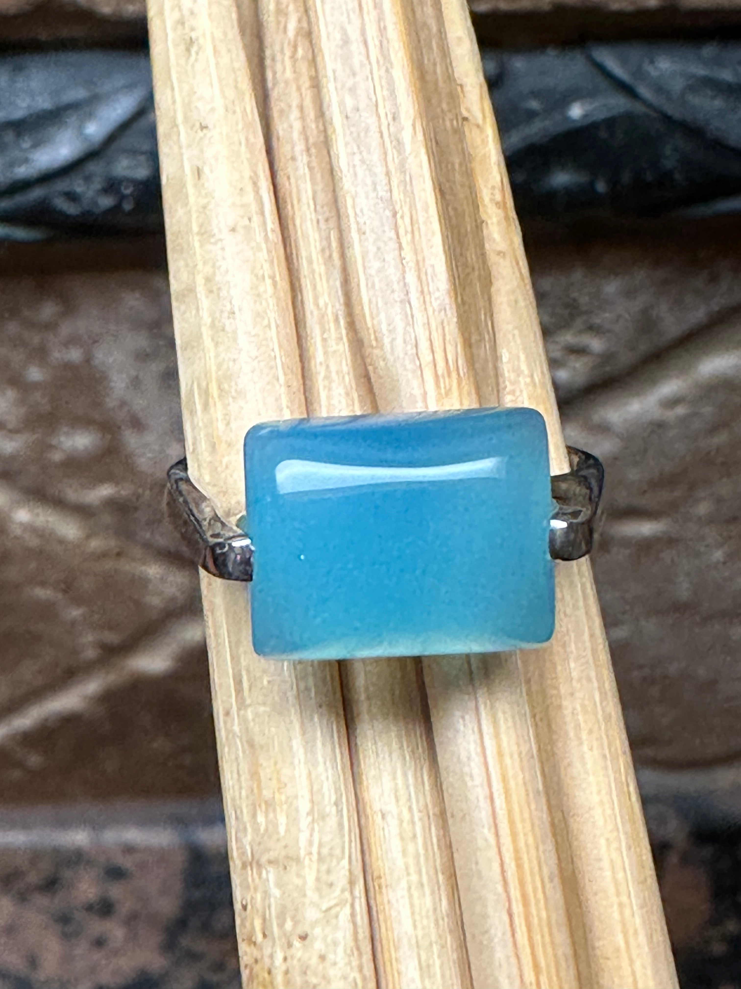 Natural Blue Chalcedony 925 Solid Sterling Silver Unisex Ring Size 7.5 - Natural Rocks by Kala