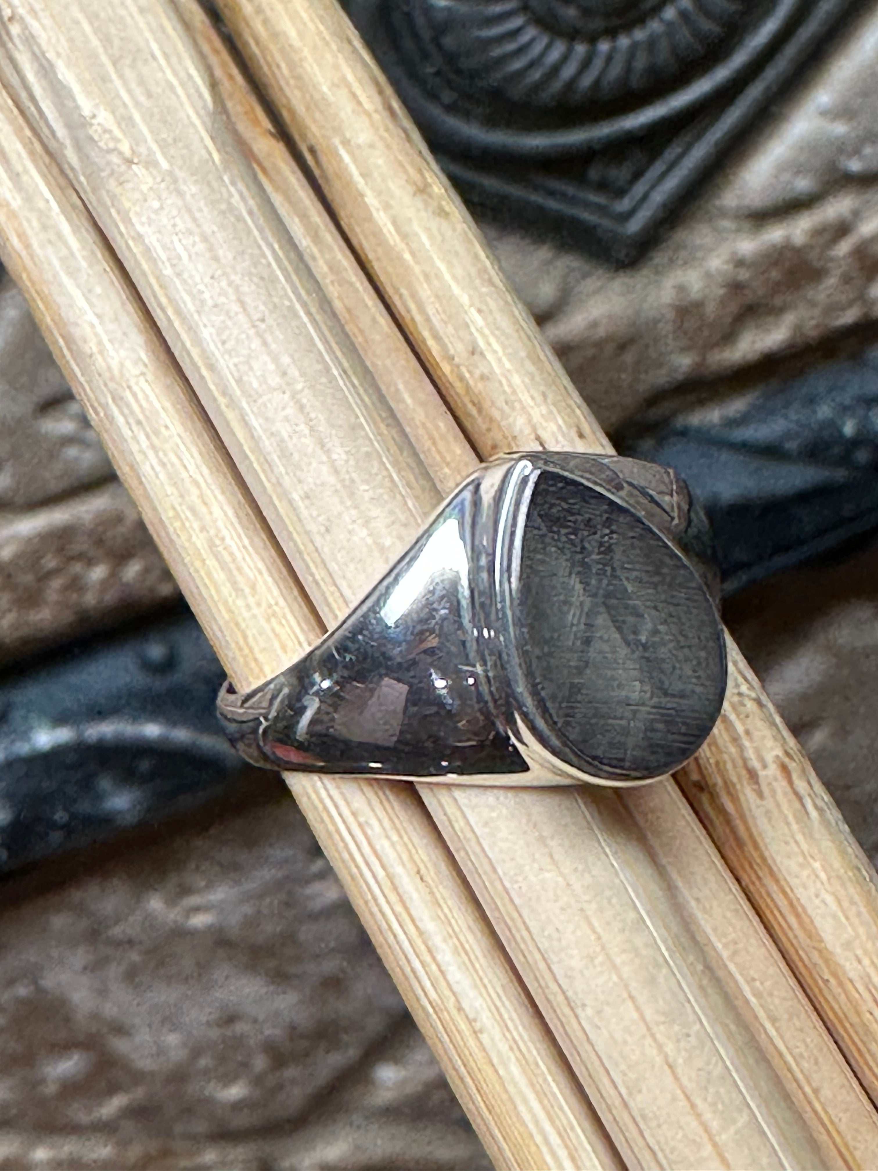Natural Muonionalusta Meteorite Sweden 925 Solid Sterling Silver Unisex Ring Size 8.75 - Natural Rocks by Kala