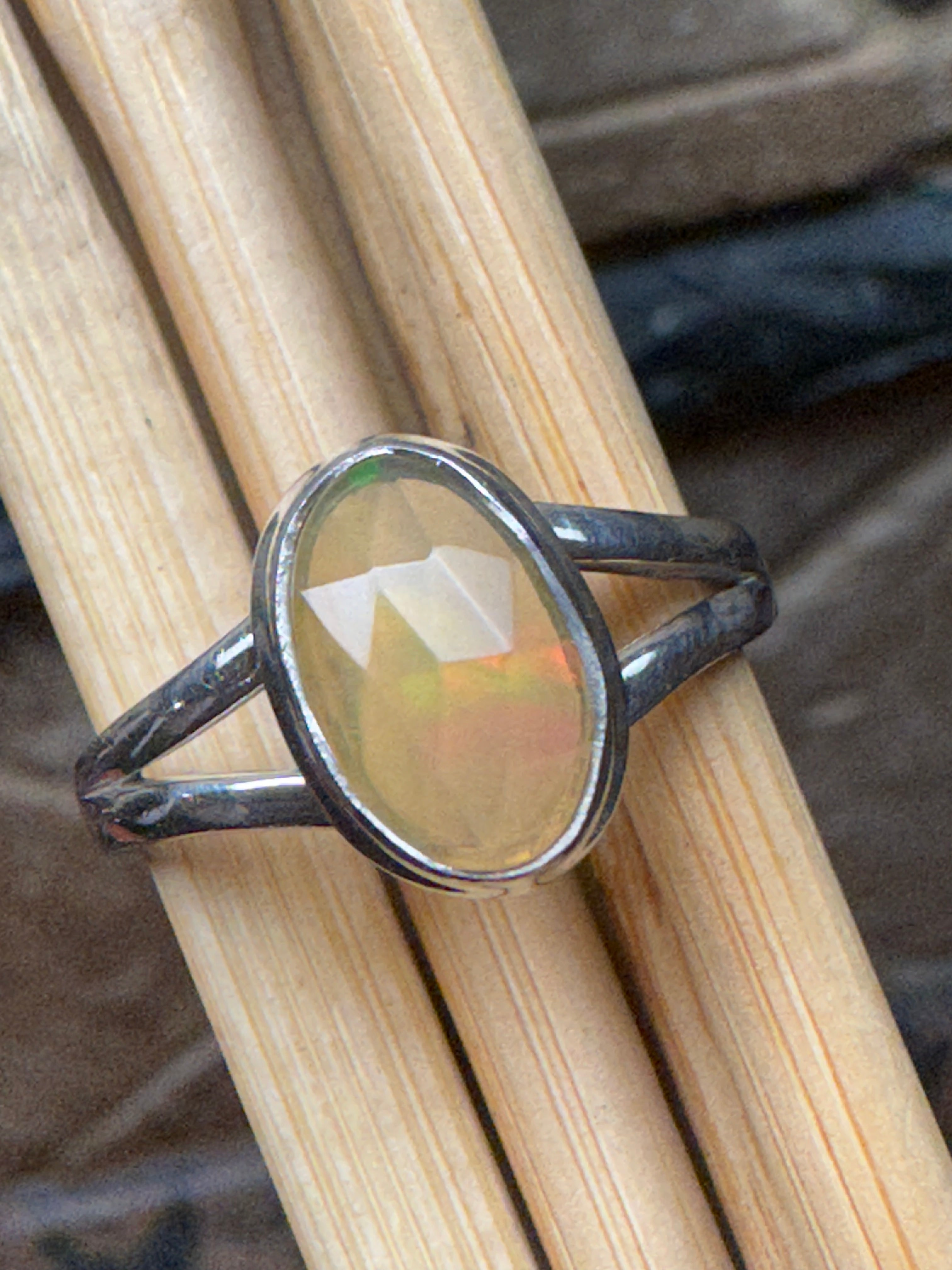 Natural Ethiopian Opal 925 Solid Sterling Silver Engagement Ring Size 9 - Natural Rocks by Kala