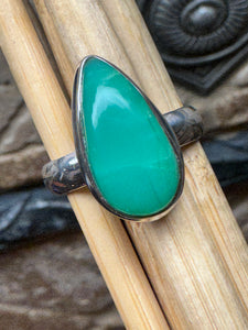 Natural Green Chrysoprase 925 Solid Sterling Silver Ring Size 7 - Natural Rocks by Kala