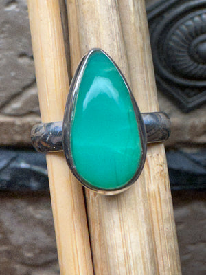 Natural Green Chrysoprase 925 Solid Sterling Silver Ring Size 7 - Natural Rocks by Kala
