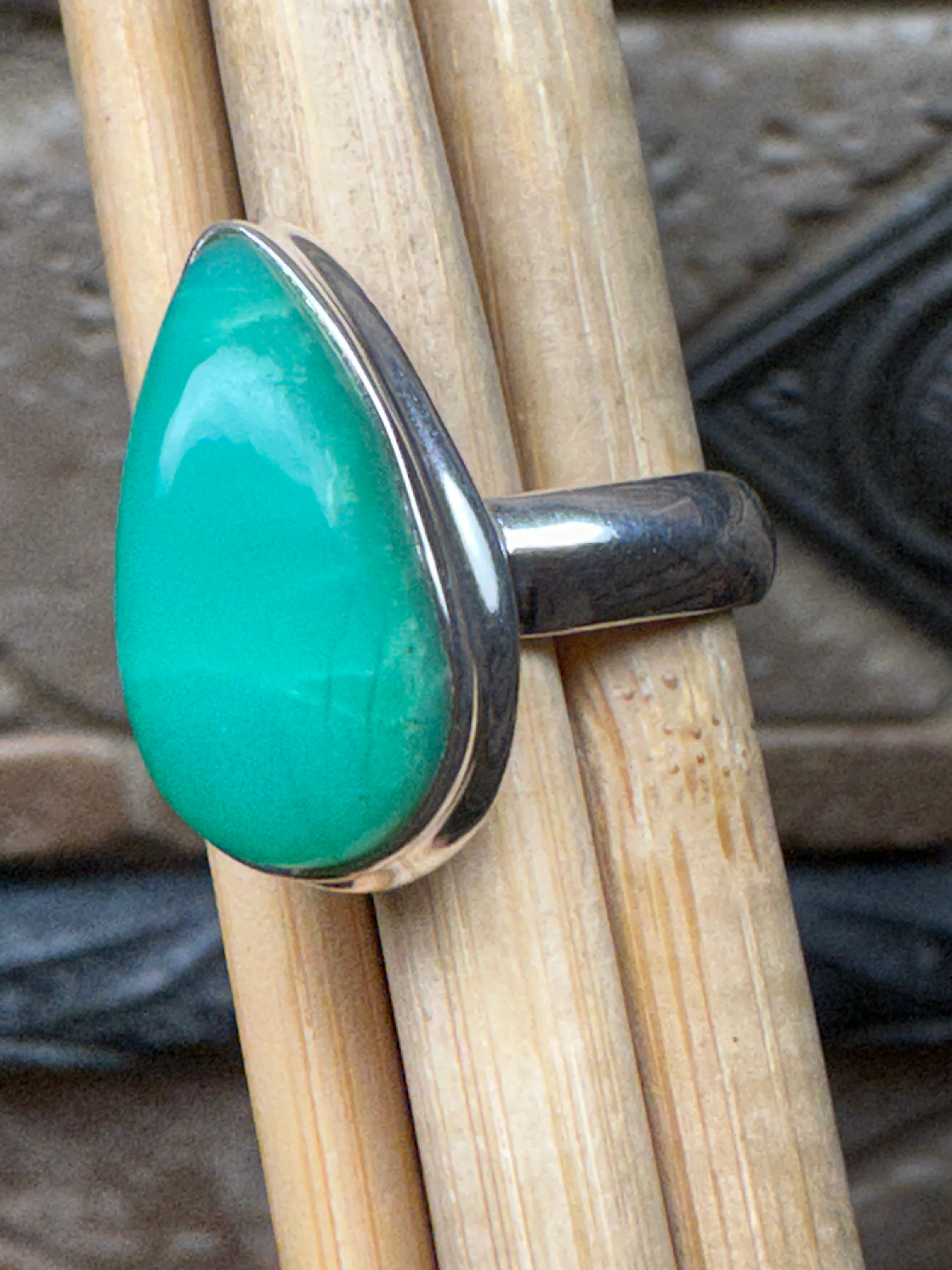 Natural Green Chrysoprase 925 Solid Sterling Silver Ring Size 7 - Natural Rocks by Kala