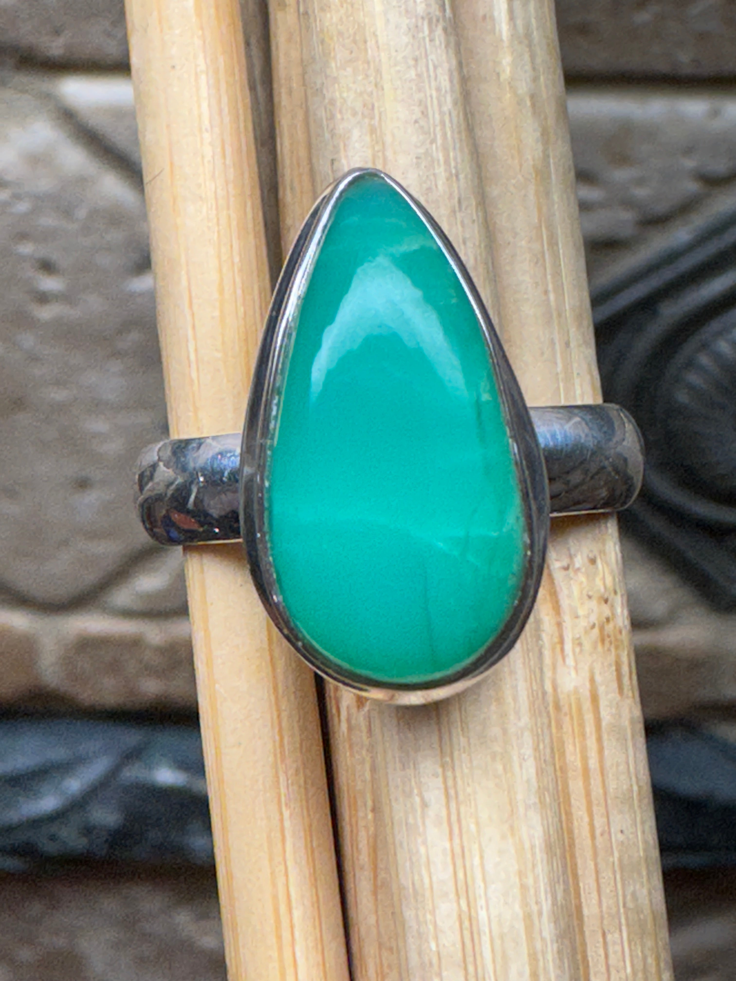 Natural Green Chrysoprase 925 Solid Sterling Silver Ring Size 7 - Natural Rocks by Kala