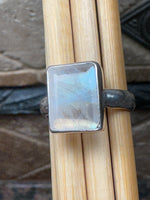 Natural Rainbow Moonstone 925 Solid Sterling Silver Engagement Ring Size 7.5 - Natural Rocks by Kala